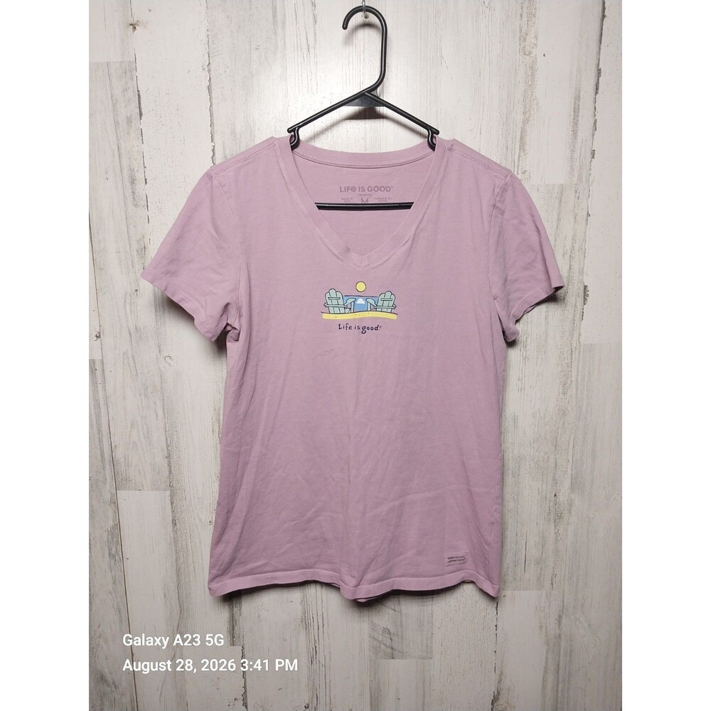 Women's Life is Good Beach Adirondacks Relax Violet SS Crusher Vee Medium
